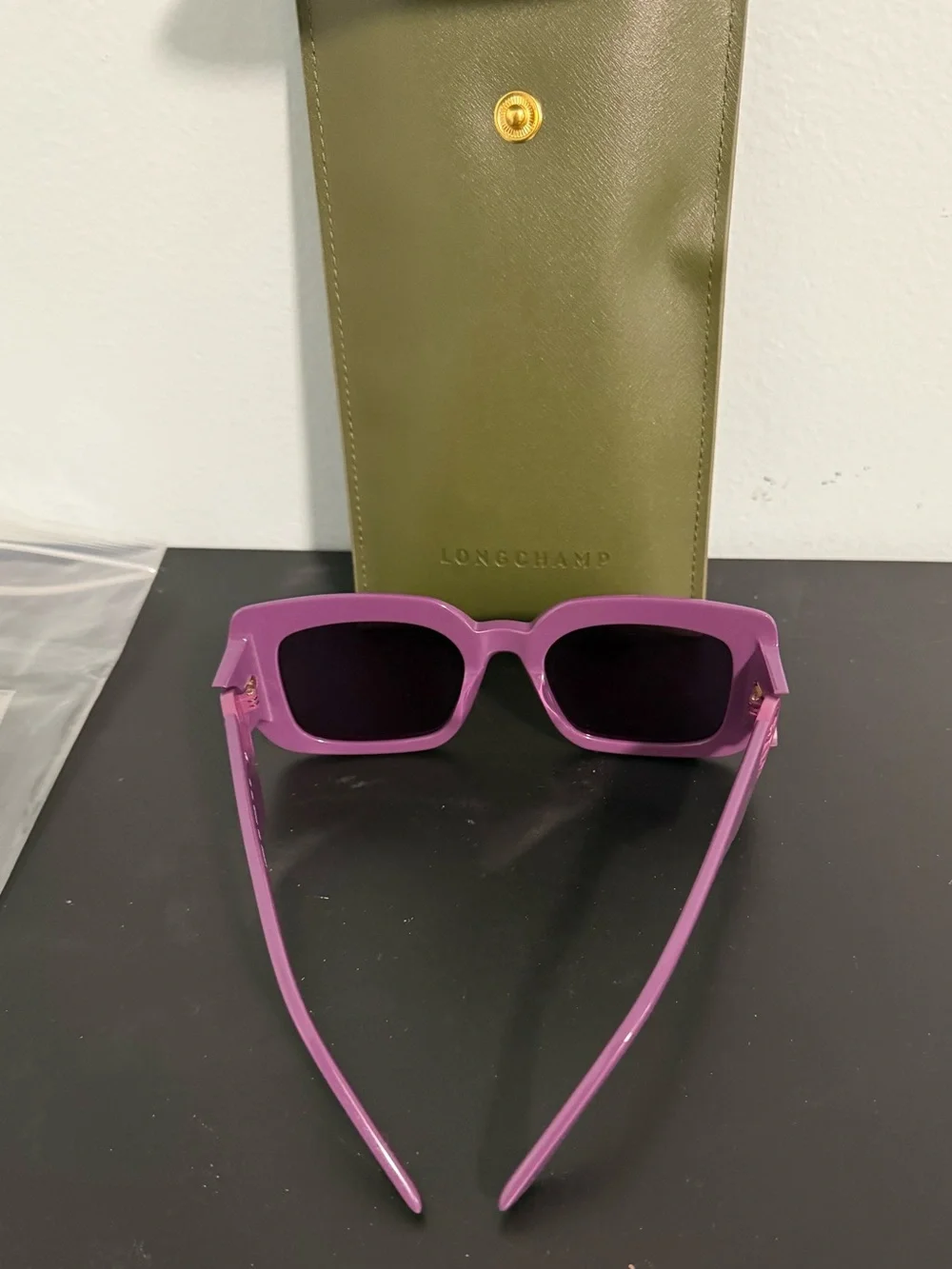 Longchamp Square Oversized Sunglasses with Olive Case and cleaning cloth! NWT
